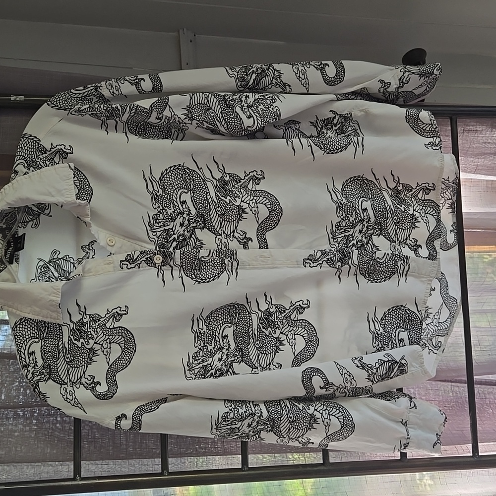 White and black dragon button up shirt